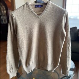 Ralph Lauren Purple Label Pure Cashmere Camel V-Neck Sweater